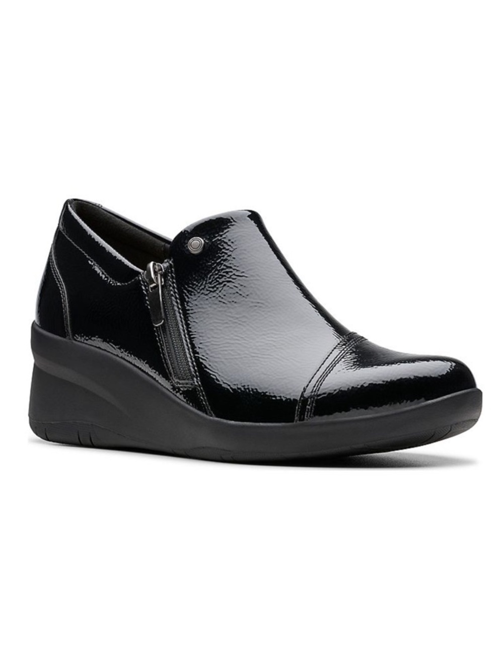 CLARKS COLLECTION SUTTYN ZIP BLACK CRINKLE PATENT LEATHER LOAFER SZ 8.5 NEW